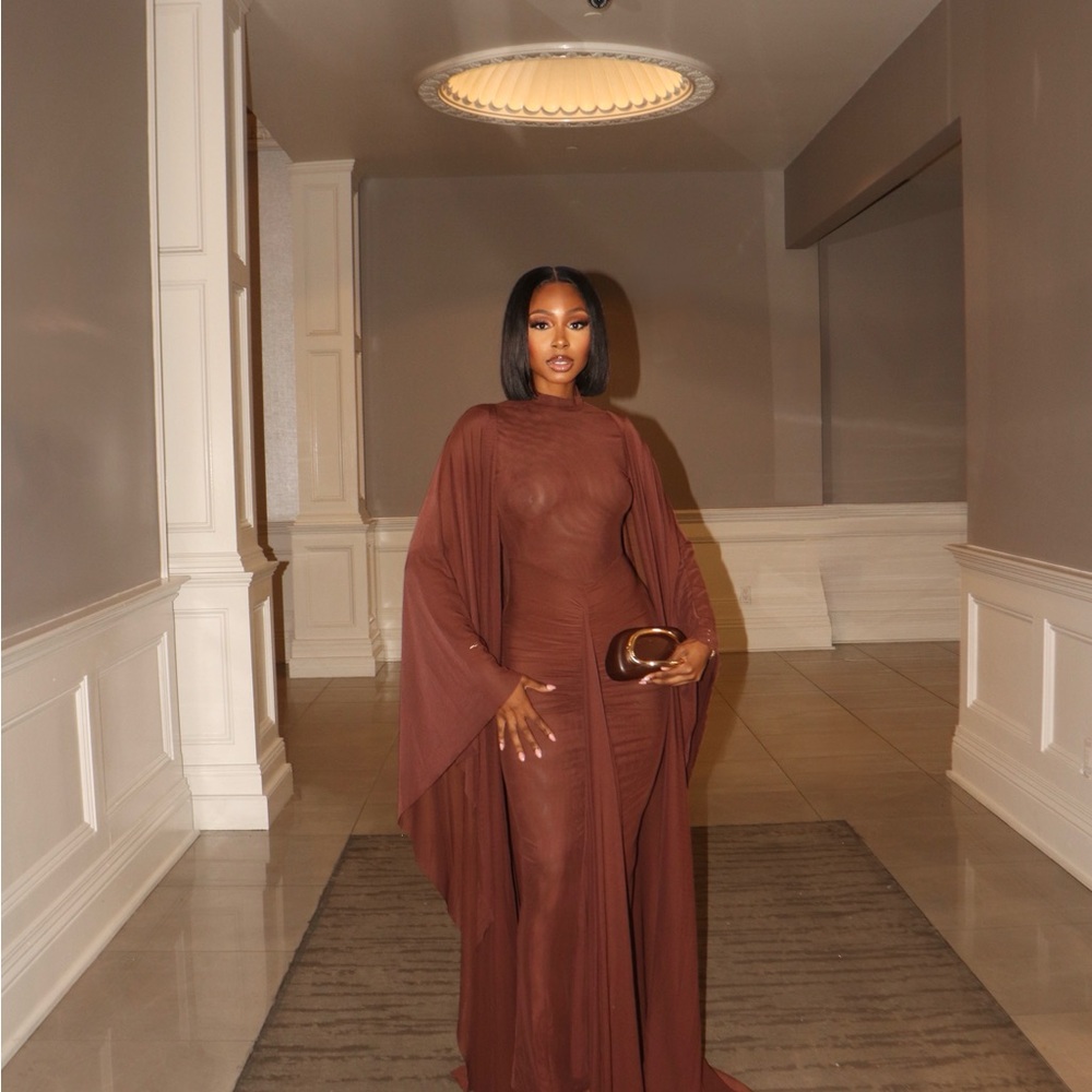 2 piece Elegant Brown Long Sleeve Maxi Dress